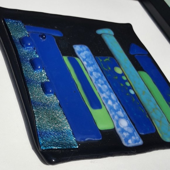 Art Glass Hand Blown Glass Artist Made Framed Wall Art Wall Hanging Fused Glass - Picture 7 of 16